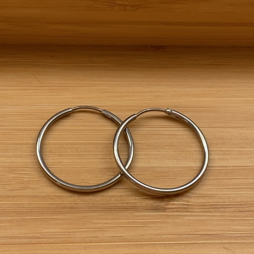 STAINLESS STEEL ROUND MINIMALIST HOOP EARRING - Picture 6 of 8